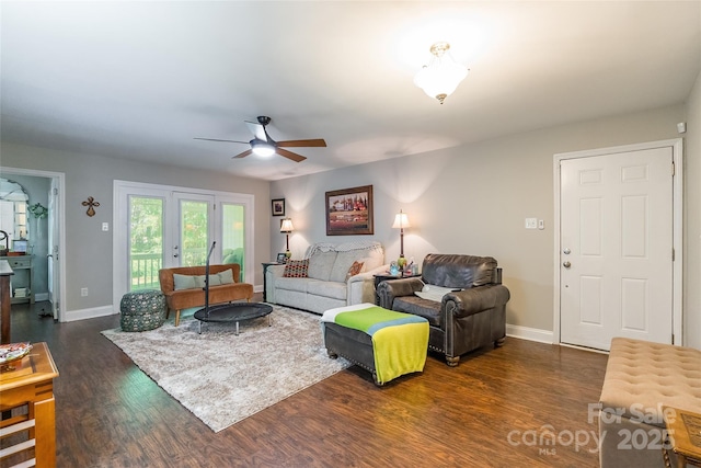 1804 Fairlawn Ct, Rock Hill, SC 29732 - living room with ceiling fan, dark wood-type flooring, and baseboards