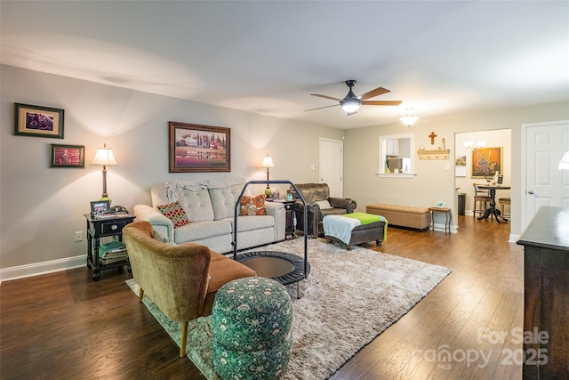 1804 Fairlawn Ct, Rock Hill, SC 29732 - living room with a ceiling fan, dark wood finished floors, and baseboards
