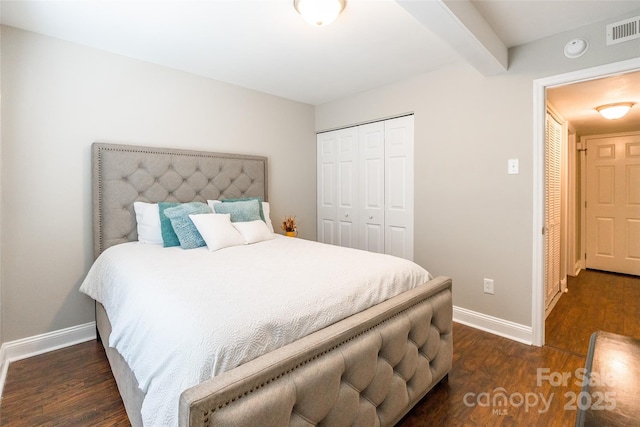 1804 Fairlawn Ct, Rock Hill, SC 29732 - bedroom featuring wood finished floors, baseboards, a closet, and beam ceiling