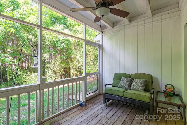 1804 Fairlawn Ct, Rock Hill, SC 29732 - sunroom / solarium with a ceiling fan, an outdoor hangout area, and beam ceiling