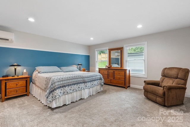 1035 15th Ave NW, Hickory, NC 28601 - bedroom with carpet flooring, a wall mounted AC, baseboards, and recessed lighting