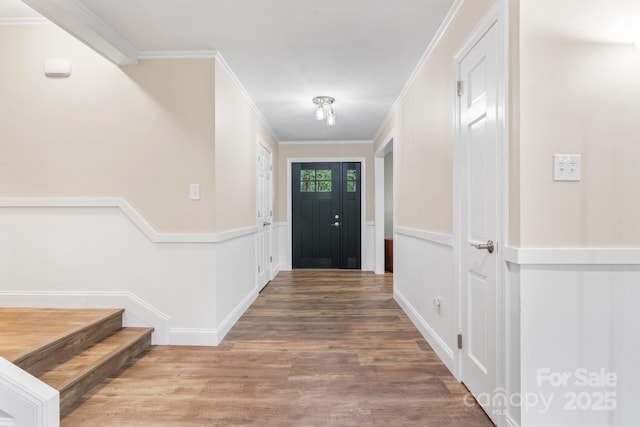 1035 15th Ave NW, Hickory, NC 28601 - foyer featuring crown molding, wood finished floors, and a wainscoted wall