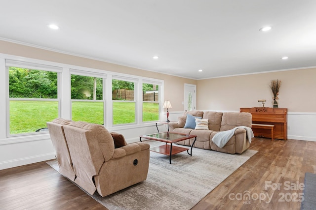 1035 15th Ave NW, Hickory, NC 28601 - living room featuring plenty of natural light, ornamental molding, wood finished floors, recessed lighting, and baseboards