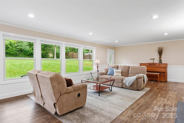 1035 15th Ave NW, Hickory, NC 28601 - living area with ornamental molding, wood finished floors, recessed lighting, and baseboards