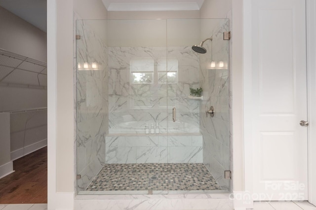 3009 Ocaso Ct, Matthews, NC 28104 - full bathroom with a marble finish shower and a spacious closet