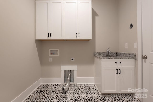 3009 Ocaso Ct, Matthews, NC 28104 - washroom featuring electric dryer hookup, baseboards, cabinet space, and washer hookup