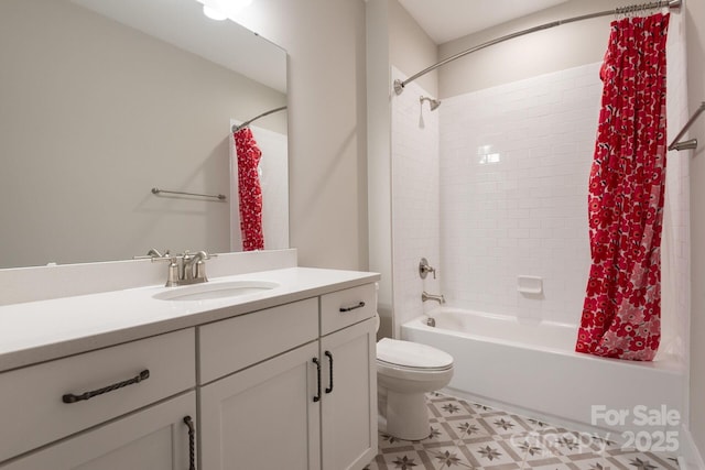 3009 Ocaso Ct, Matthews, NC 28104 - full bathroom featuring shower / bath combo, vanity, toilet, and tile patterned floors