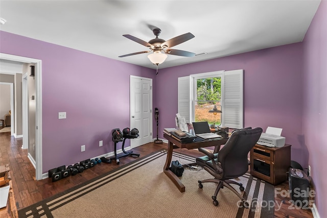 2508 Wolf Pit Rd, Morganton, NC 28655 - office featuring a ceiling fan, baseboards, and wood finished floors