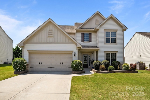 1035 Ivey Ct, Indian Land, SC 29707 - view of front of property featuring board and batten siding, concrete driveway, a front yard, and a garage