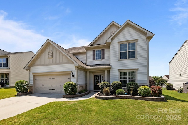 1035 Ivey Ct, Indian Land, SC 29707 - view of front facade featuring board and batten siding, concrete driveway, an attached garage, a front yard, and a shingled roof