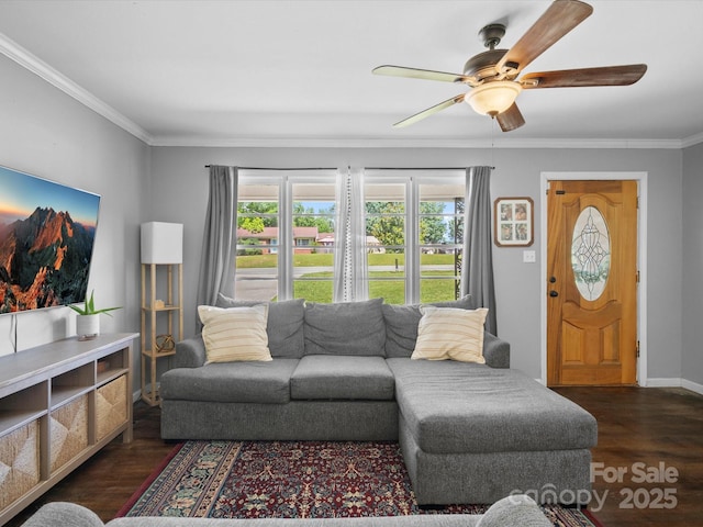 2451 Robert H Kirk Rd, Lancaster, SC 29720 - living room with ceiling fan, wood finished floors, and ornamental molding