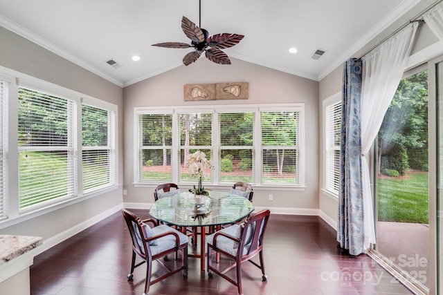 8070 Clems Branch Rd, Indian Land, SC 29707 - sunroom featuring healthy amount of natural light, wood finished floors, baseboards, lofted ceiling, and ornamental molding