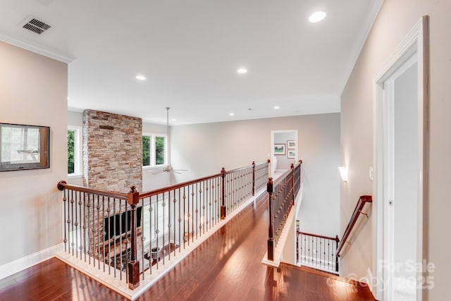 8070 Clems Branch Rd, Indian Land, SC 29707 - hall featuring an upstairs landing, hardwood / wood-style floors, baseboards, and recessed lighting
