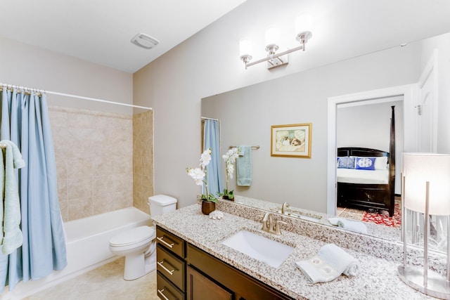 8070 Clems Branch Rd, Indian Land, SC 29707 - full bathroom featuring vanity, toilet, shower / bath combo, and tile patterned floors