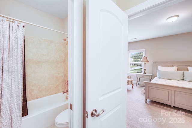8070 Clems Branch Rd, Indian Land, SC 29707 - bathroom with shower / tub combo with curtain, vanity, and toilet