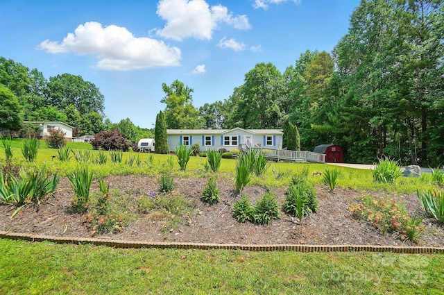 231 Valley View Dr, Clover, SC 29710 - view of front of house featuring a front lawn and a wooden deck