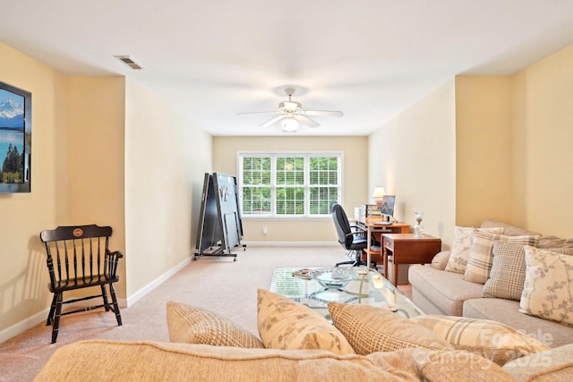 105 Prairie Rose Ct, Waxhaw, NC 28173 - living room with light carpet, a ceiling fan, and baseboards