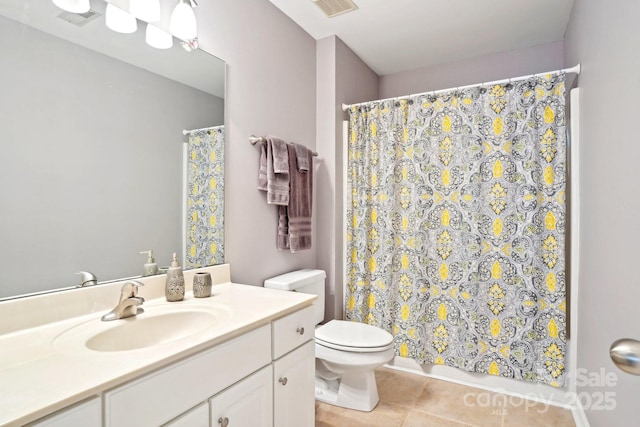 105 Prairie Rose Ct, Waxhaw, NC 28173 - bathroom featuring toilet, vanity, tile patterned floors, and a shower with shower curtain