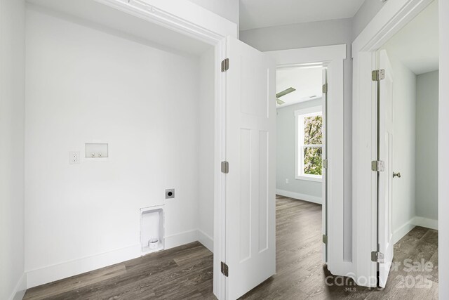 156 Mingus Hill Rd, Canton, NC 28716 - washroom with electric dryer hookup, dark wood finished floors, and baseboards