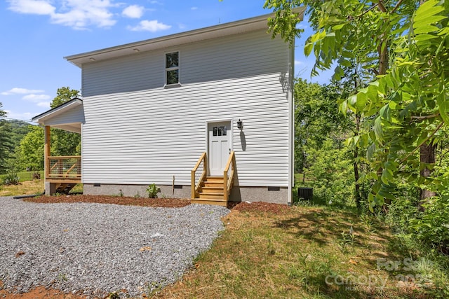 156 Mingus Hill Rd, Canton, NC 28716 - back of property with entry steps, crawl space, and cooling unit