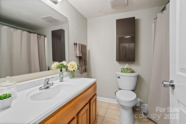 7018 Rollingridge Dr, Charlotte, NC 28211 - bathroom with vanity, toilet, tile patterned floors, baseboards, and a textured ceiling