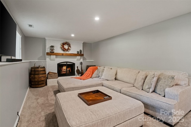 7018 Rollingridge Dr, Charlotte, NC 28211 - carpeted living area with a fireplace, recessed lighting, and baseboards