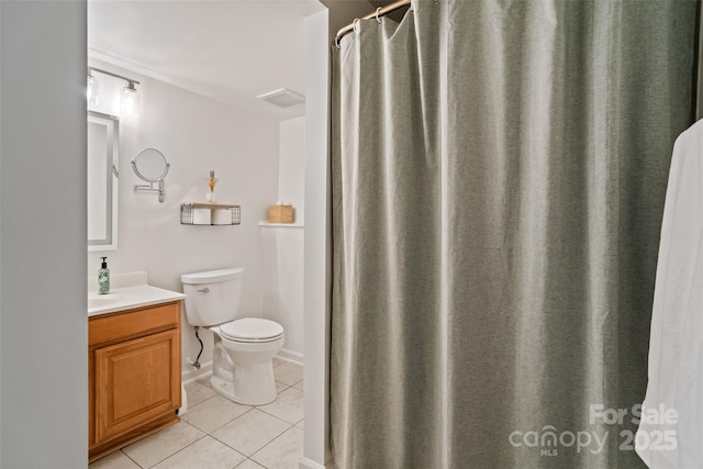 7018 Rollingridge Dr, Charlotte, NC 28211 - bathroom featuring tile patterned floors, vanity, toilet, and a shower with shower curtain