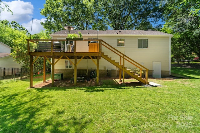 7018 Rollingridge Dr, Charlotte, NC 28211 - back of property with stairway, a wooden deck, and cooling unit