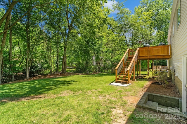 7018 Rollingridge Dr, Charlotte, NC 28211 - view of grassy yard featuring stairway and a deck