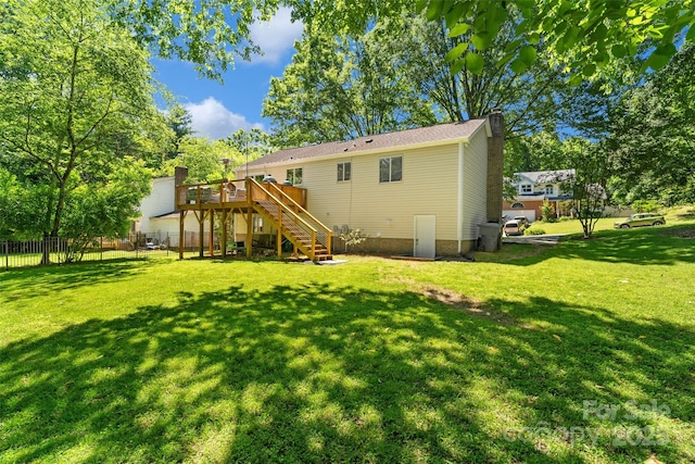 7018 Rollingridge Dr, Charlotte, NC 28211 - rear view of property featuring stairway, a deck, and a chimney
