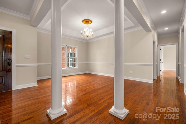 182 Kensington Dr, Forest City, NC 28043 - entrance foyer with wood finished floors, ornamental molding, recessed lighting, and baseboards