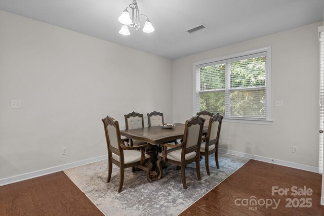 308 Planters Way, Mount Holly, NC 28120 - dining space featuring wood finished floors, a chandelier, and baseboards