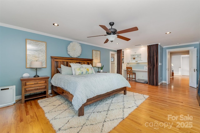 141 Eastover Dr SE, Concord, NC 28025 - bedroom featuring crown molding, light wood-type flooring, baseboards, recessed lighting, and a ceiling fan