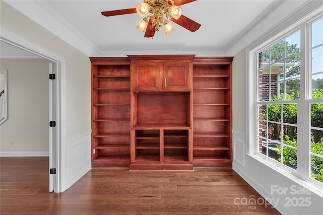 3068 River Rd, Shelby, NC 28152 - detailed view of ceiling fan, wood finished floors, and crown molding