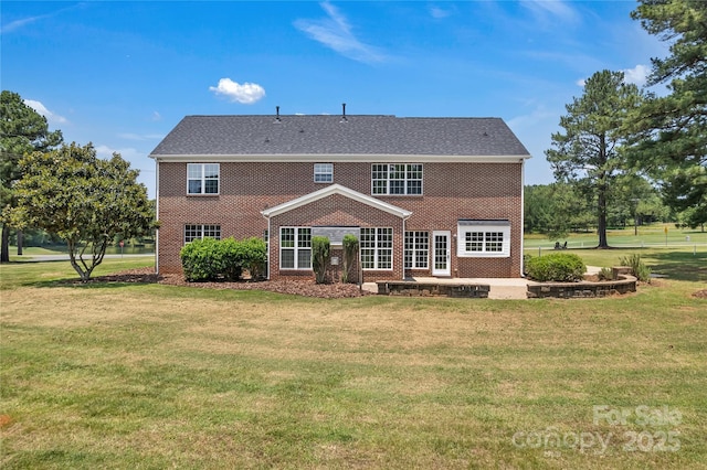 3068 River Rd, Shelby, NC 28152 - back of property featuring a patio, a yard, and brick siding