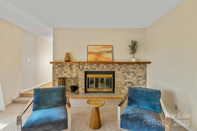 55 Dane Acres Dr, Alexander, NC 28701 - living area with baseboards, carpet floors, and a fireplace