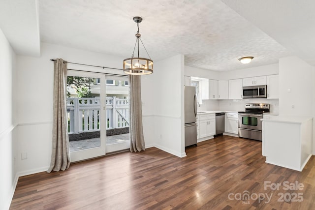 8510 Castle Pine Ct, Charlotte, NC 28226 - kitchen featuring appliances with stainless steel finishes, a chandelier, dark wood-style floors, and light countertops