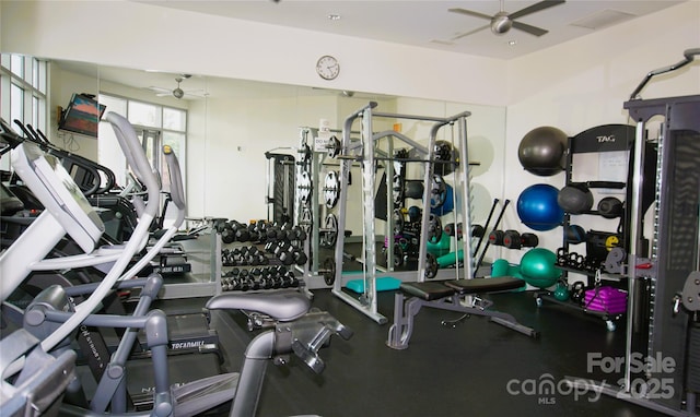 333 W Trade St Unit 1304, Charlotte, NC 28202 - exercise room with a ceiling fan