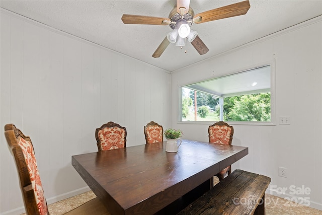48 Medford Ave, Waynesville, NC 28786 - dining area featuring ornamental molding, a textured ceiling, and a ceiling fan