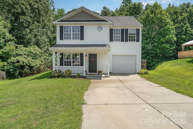 8524 Emerald Fern Way, Charlotte, NC 28214 - traditional-style home with covered porch, a front lawn, an attached garage, and concrete driveway