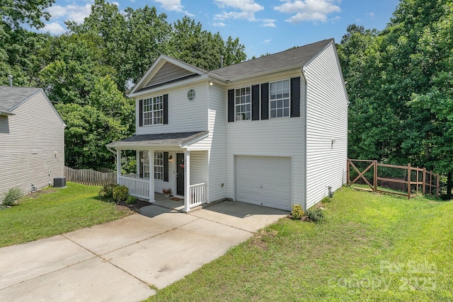 8524 Emerald Fern Way, Charlotte, NC 28214 - traditional-style house featuring covered porch, driveway, a garage, cooling unit, and roof with shingles