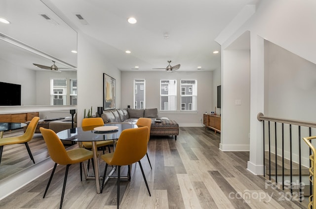 235 S Bruns Ave, Charlotte, NC 28208 - dining area with a ceiling fan, healthy amount of natural light, wood finished floors, and recessed lighting