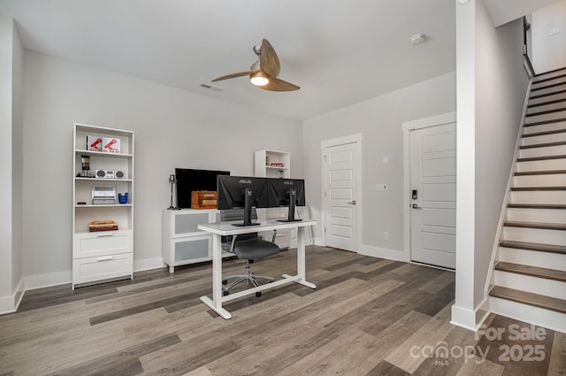 235 S Bruns Ave, Charlotte, NC 28208 - office featuring wood finished floors, ceiling fan, and baseboards