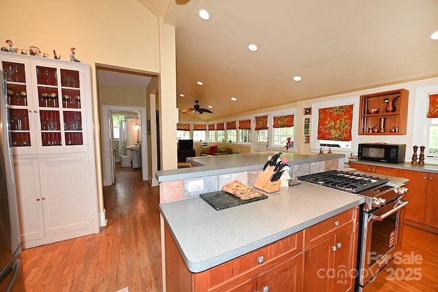 616 N Deal Ave, Newton, NC 28658 - kitchen with high end stainless steel range oven, black microwave, plenty of natural light, open floor plan, and recessed lighting