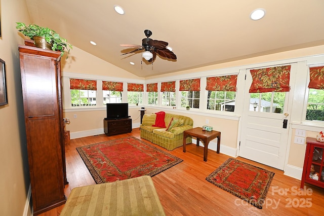616 N Deal Ave, Newton, NC 28658 - sunroom / solarium with lofted ceiling, wood finished floors, recessed lighting, a wooden deck, and baseboards