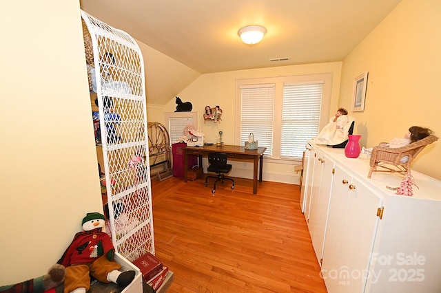 616 N Deal Ave, Newton, NC 28658 - home office with light wood-type flooring and vaulted ceiling