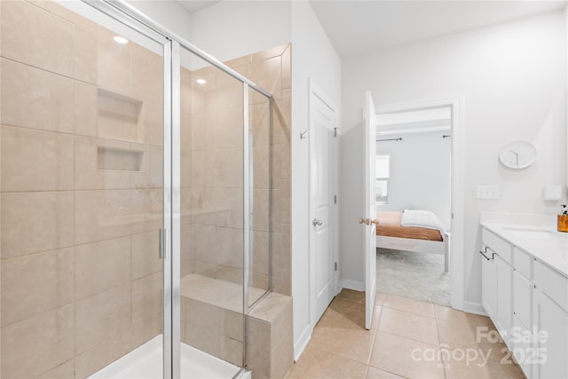 3938 Isenhour Rd, Kannapolis, NC 28081 - bathroom with ensuite bath, vanity, a stall shower, and tile patterned flooring