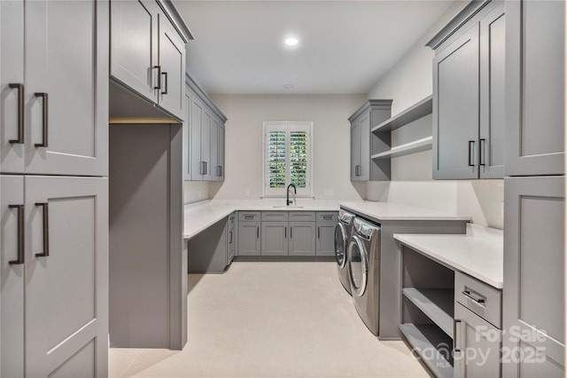 8721 Lake Challis Ln, Charlotte, NC 28226 - laundry room featuring cabinet space, independent washer and dryer, and recessed lighting