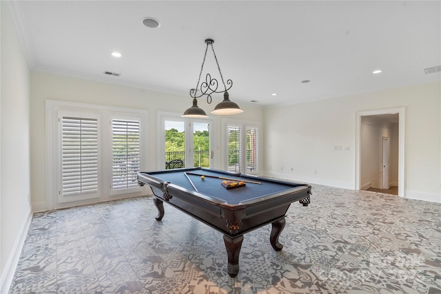 8721 Lake Challis Ln, Charlotte, NC 28226 - playroom featuring recessed lighting, billiards, and ornamental molding