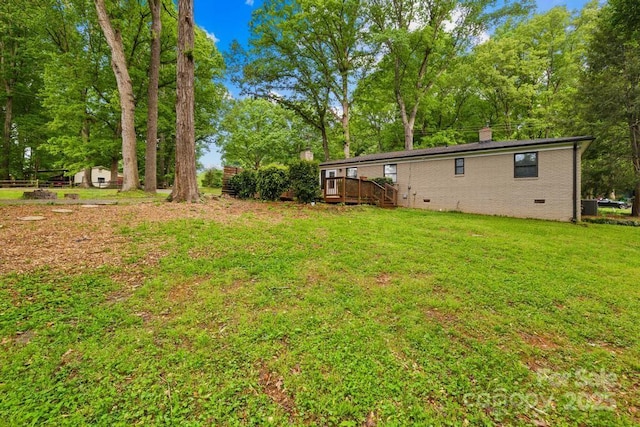 7022 Lakeside Dr, Charlotte, NC 28215 - view of green lawn with a wooden deck and view of scattered trees
